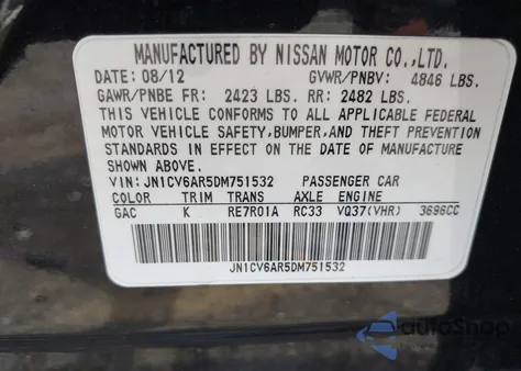 2013 Infiniti G37X from USA, damaged, VIN JN1CV6AR5DM751532